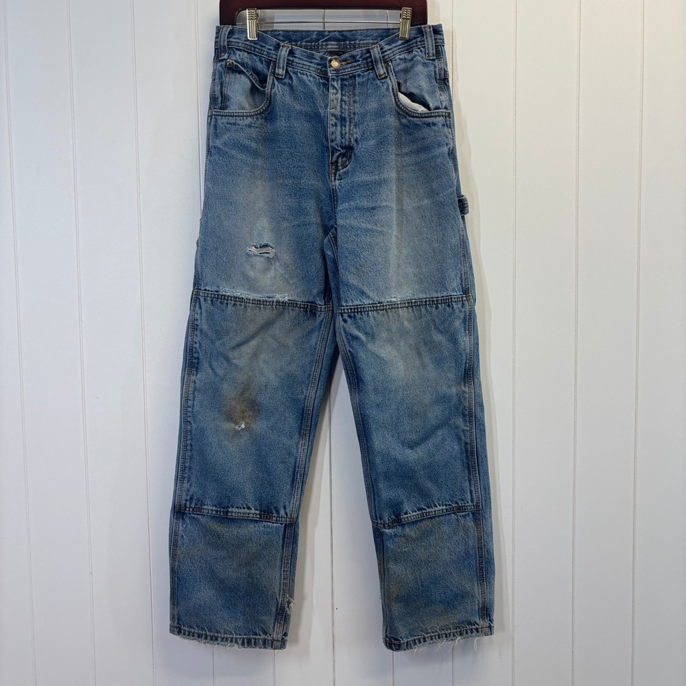 Most Wanted Y2K Distressed Cargo Denim Jeans Mens Size 33 X 32 Workwear Rugged